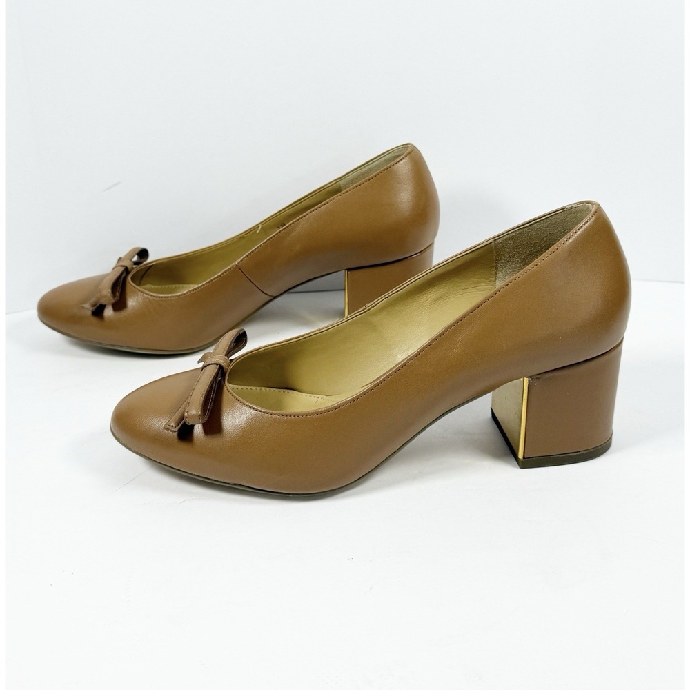 Talbots Isa Bow Nappa Pumps Block Heels Slip On Leather Office Minimalist Tan 7 - Picture 13 of 16